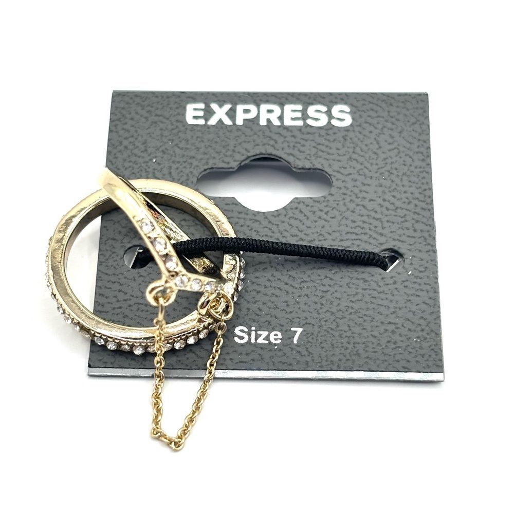 Express Stackable Layered Gold Rhinestone Chain Ring Set Size 7 - Picture 2 of 3